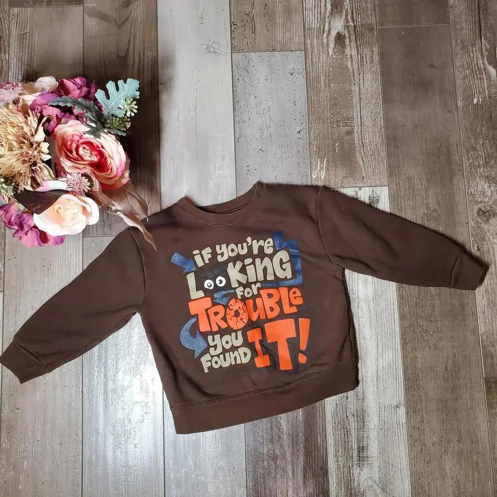 Garanimals Brown Fleece Pullover "Trouble" Toddler Boys Size 3T NWOT